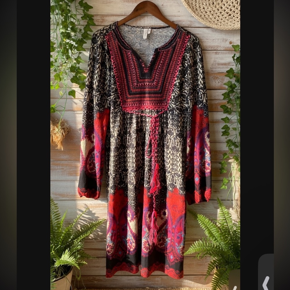 Sahalie boho embroidery knit paisley midi dress